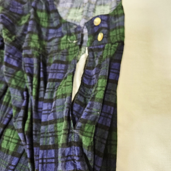 VTG Womens Overall Corduroy Maxi Dress 100% Cotton Tartan Jumper Blue Green L - Picture 11 of 15